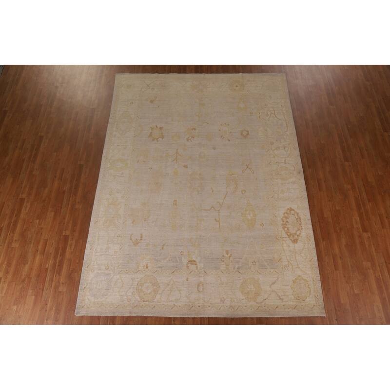 Vegetable Dye Oushak Turkish Area Rug Handmade Floral Wool Carpet - 8'8"x 11'9"