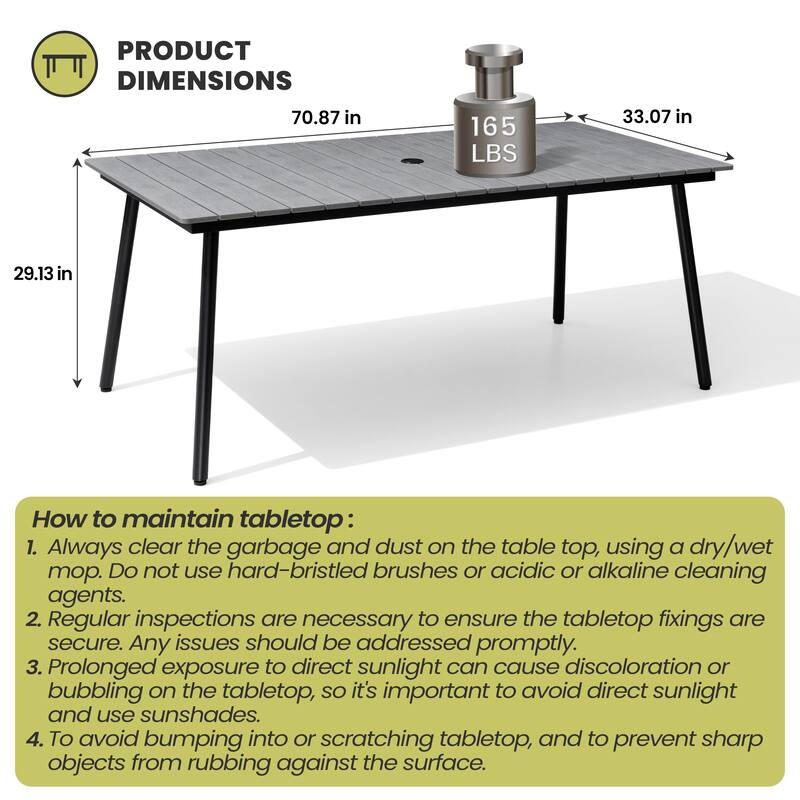 Crestlive Products Outdoor Rectangle Aluminum Dining Table with Umbrella Hole