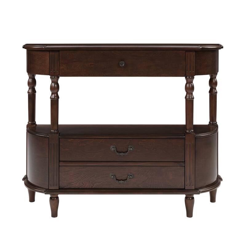 43"Retro Curved Wood Console Table with 3 Drawers and Storage Shelf