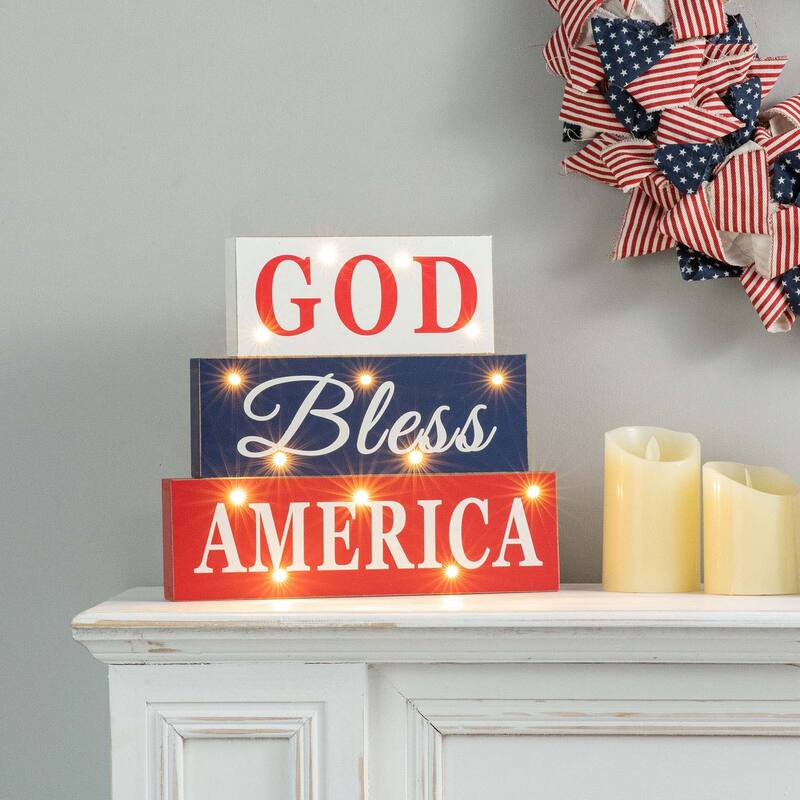 Glitzhome Patriotic/July 4th Free Standing Block Table Decor