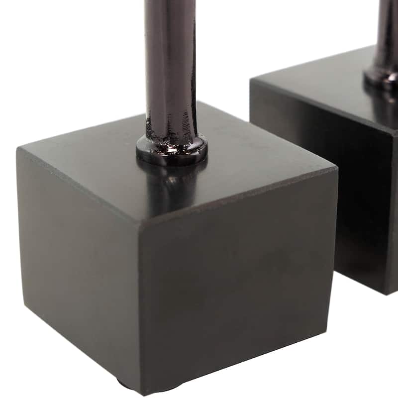 Silver or Black Aluminum Slim Candle Holder with Black Block Bases (Set of 2)
