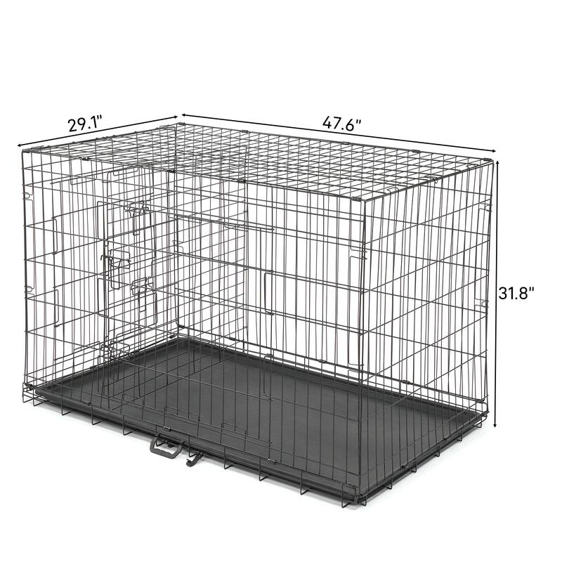 Black Wire Metal Pet Kennel Cat Dog Folding Steel Crate with Rounded Edges and Carrying Handle