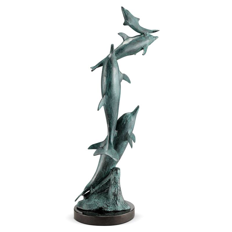 Spi Frolicking Imitation Dolphin Family 26.5" X 11" X 8" 9 Lbs. Aluminum Marble - 26.5 X 11 X 8 inches