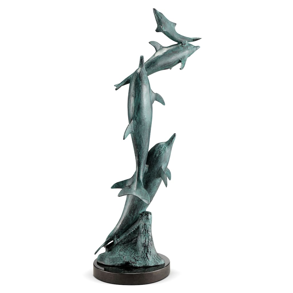 Spi Frolicking Imitation Dolphin Family 26.5" X 11" X 8" 9 Lbs. Aluminum Marble - 26.5 X 11 X 8 inches
