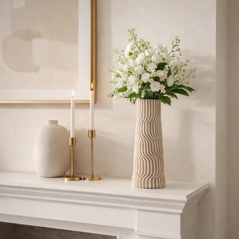 Decorative Vase - Tan Porcelain 3D Printed Textured