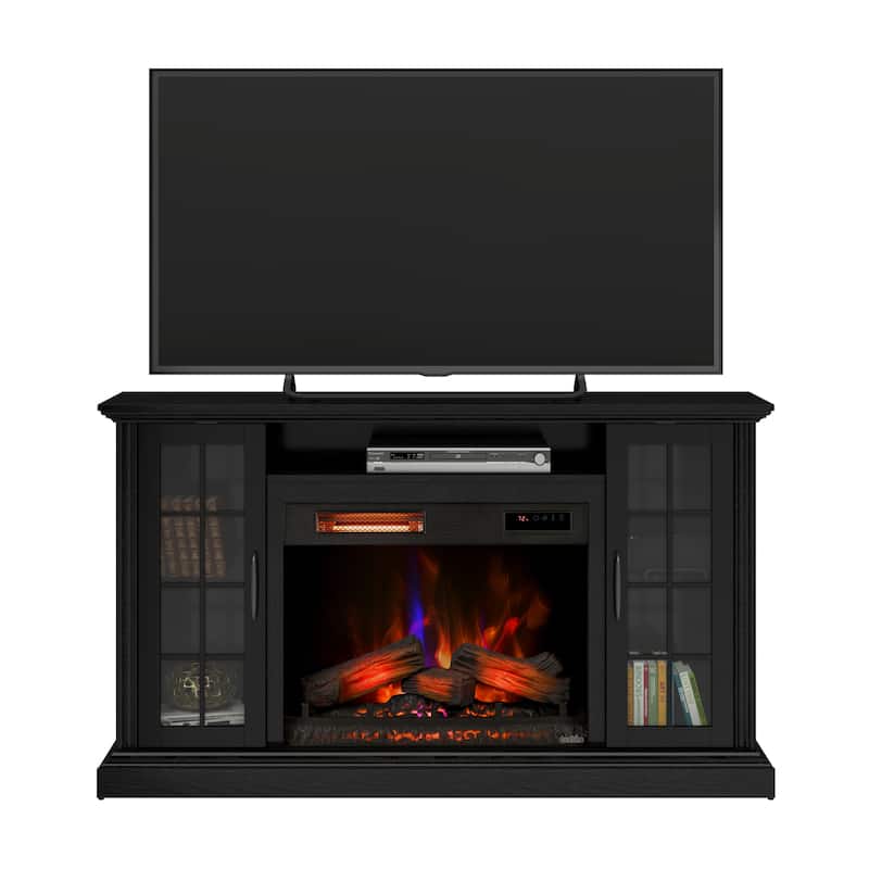 duraflame® Electric Fireplace Media Mantel for TVs up to 65 inches and Storage Cabinets, Black Embossed Ash