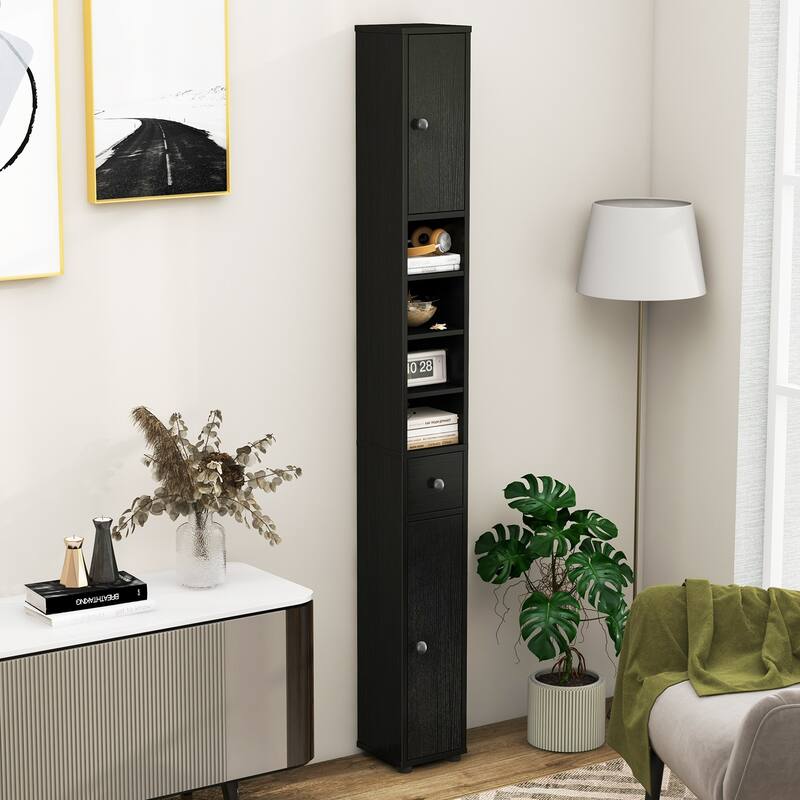 Narrow Freestanding Storage Cabinet for Bathroom Kitchen or Living Room Organization - 8" x 8" x 71"