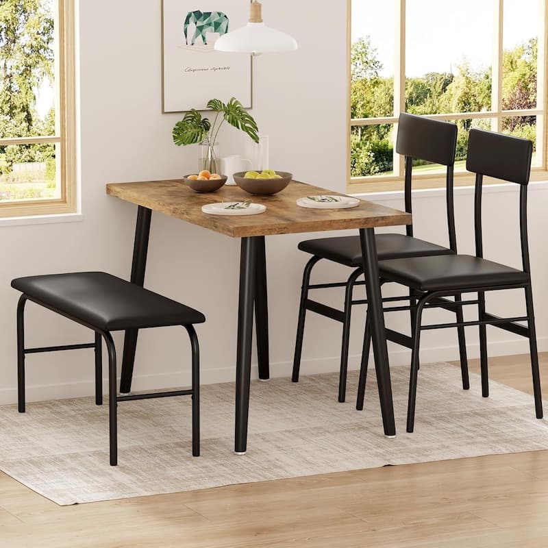 4 Piece Space-Saving Kitchen Dining Table Set for 4 for Studio, Kitchen, Dining Room - Brown