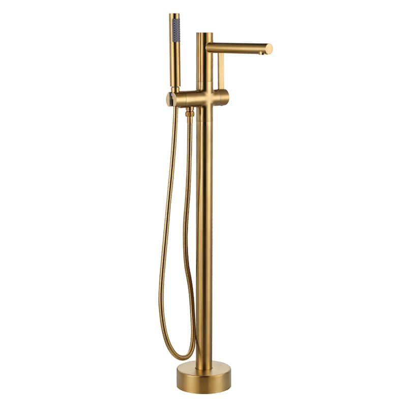 WOWOW Freestanding Bathtub Faucet with Handheld Shower in Modern - Brushed Gold