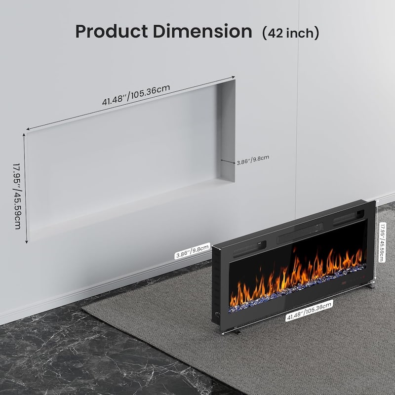 EROMMY Wall Mounted Electric Fireplace Heater with Remote, 12 Flame Colors & Timer