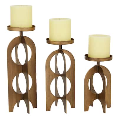 Metal Handmade Pillar Candle Holder - Set of 3 Gold - Roche River Decor - 3"W x 4"L x 11"H