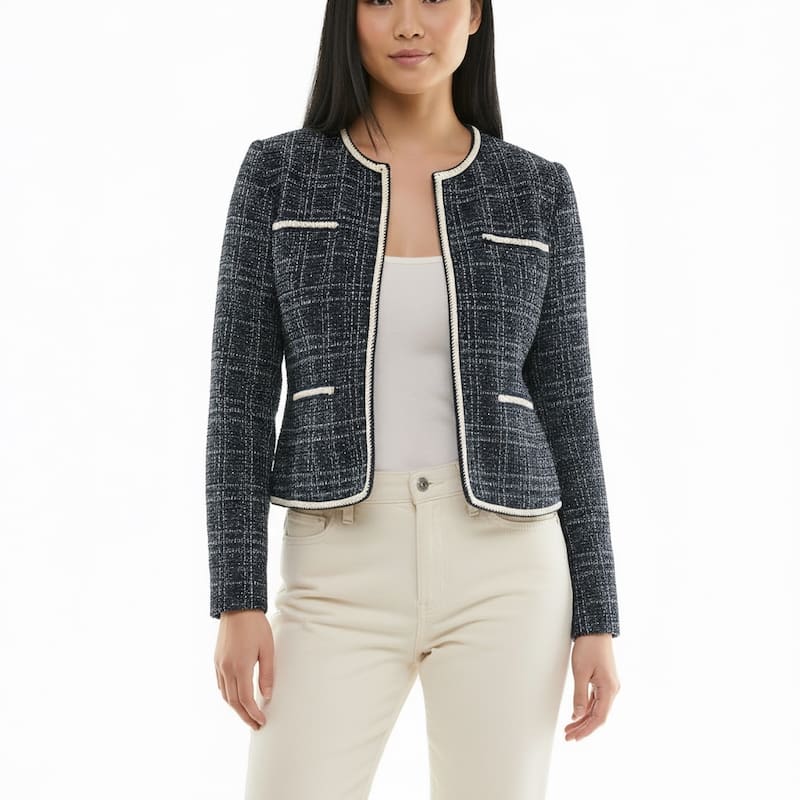 Nanette Lepore Women's Classic Tweed Jacket with Contrast Trim