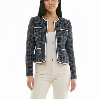 Nanette Lepore Women's Classic Tweed Jacket with Contrast Trim