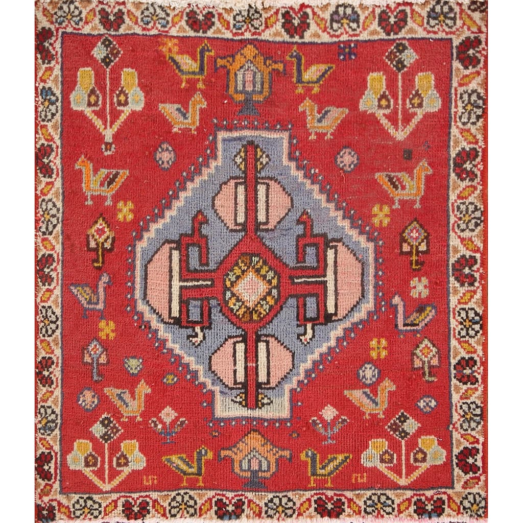 Abadeh Persian Vintage Square Area Rug Handmade Wool Carpet - 2'1"x 2'4"