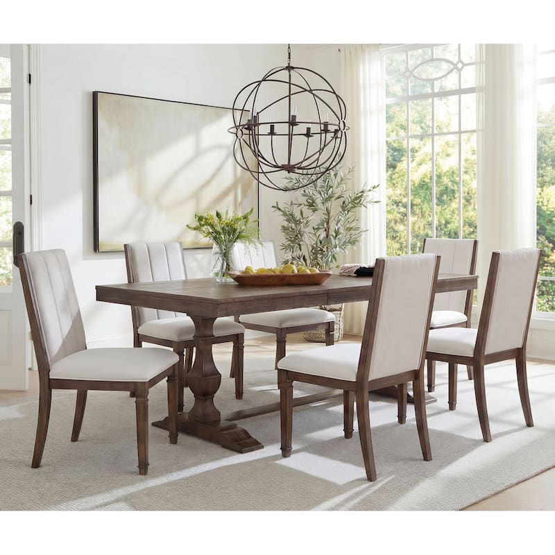 7-pieces Farmhouse Dining Table Set for 6, 74.8" Kitchen Table with Chairs, Solid Wood Legs and Upholstered Back - Espresso