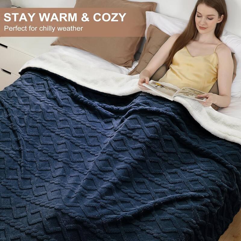 Heated Throw Blanket - Thick Tufted Sherpa Electric Blanket Throw with 10 Heating Levels and 10 Time Settings