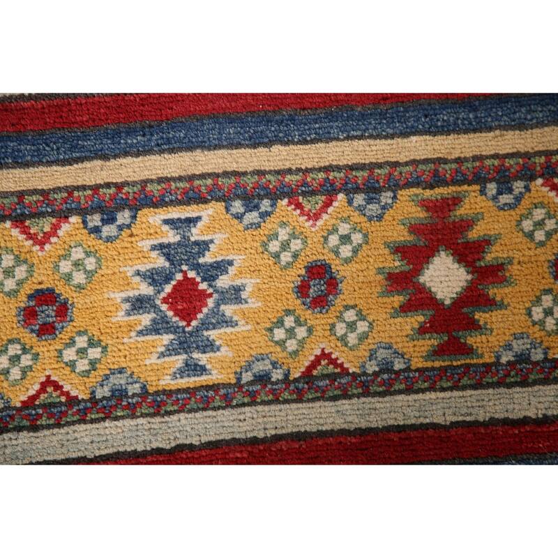 Striped Geometric Kazak Area Rug Hand-Knotted Wool Carpet - 4'11" x 6'7"