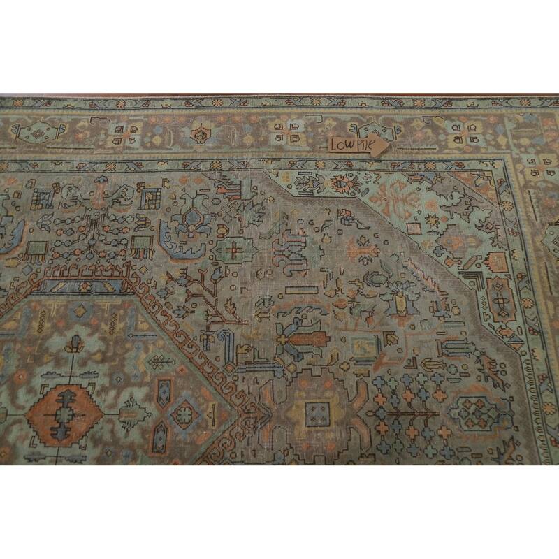 Hand Knotted Oriental 100% Wool Carpet Traditional Medallion Greys & Charcoal Tabriz Area Rug - 9' 8'' X 6' 9''
