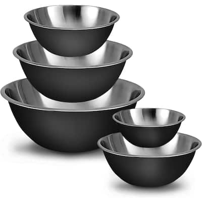 Set of 5 Meal Prep Stainless Steel Mixing Bowls Set - Black