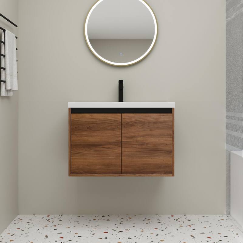 Beingnext 16''/20''/24"/30"/36" Bathroom Vanity with Sink, Floating Bathroom Vanity with Soft Close Door - 30"W - Brown