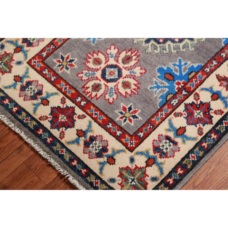 Traditional Gray Kazak Oriental Foyer Rug Hand-Knotted Wool Carpet - 2'0"x 3'0"