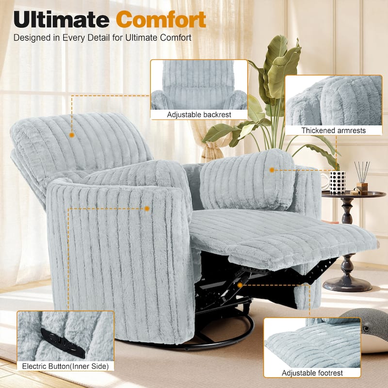 Rossetta Swivel Rocking Glider Power Recliner Chair with 24" Wide Seat & Type-C & USB Ports