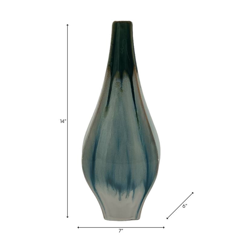 Stoneware Ceramic Decorative Vase with Ocean-Inspired Glaze Finish