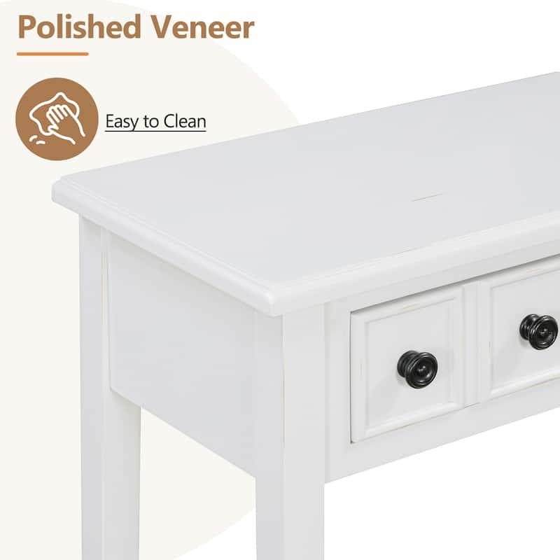 38.2" Living Room Entryway Sofa Table with Rubber Wood Legs, Versatile Storage Console Table with 2 Drawers and Open Shelf