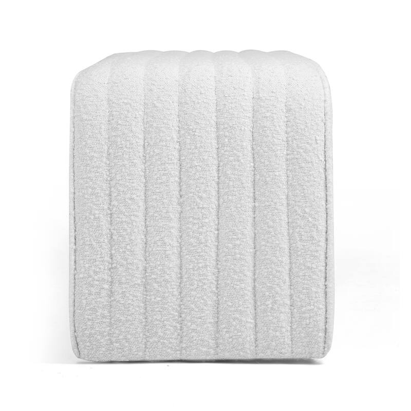 Benicia White Boucle Upholstered Fabric Tufted Bench