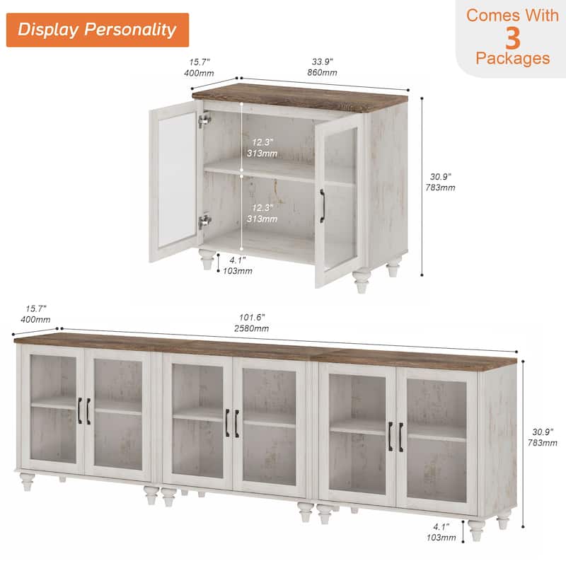 TV Stand with Glass Doors, TV Console Table TV Cabinet