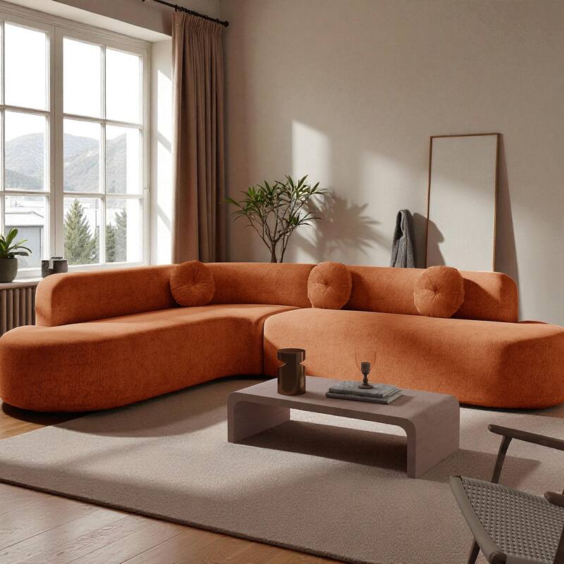 122" Extra Large Curved Sectional Sofa Soft Upholstery with 3 Round Cushions High-Resilience Foam Modern Living Room Couch - Orange