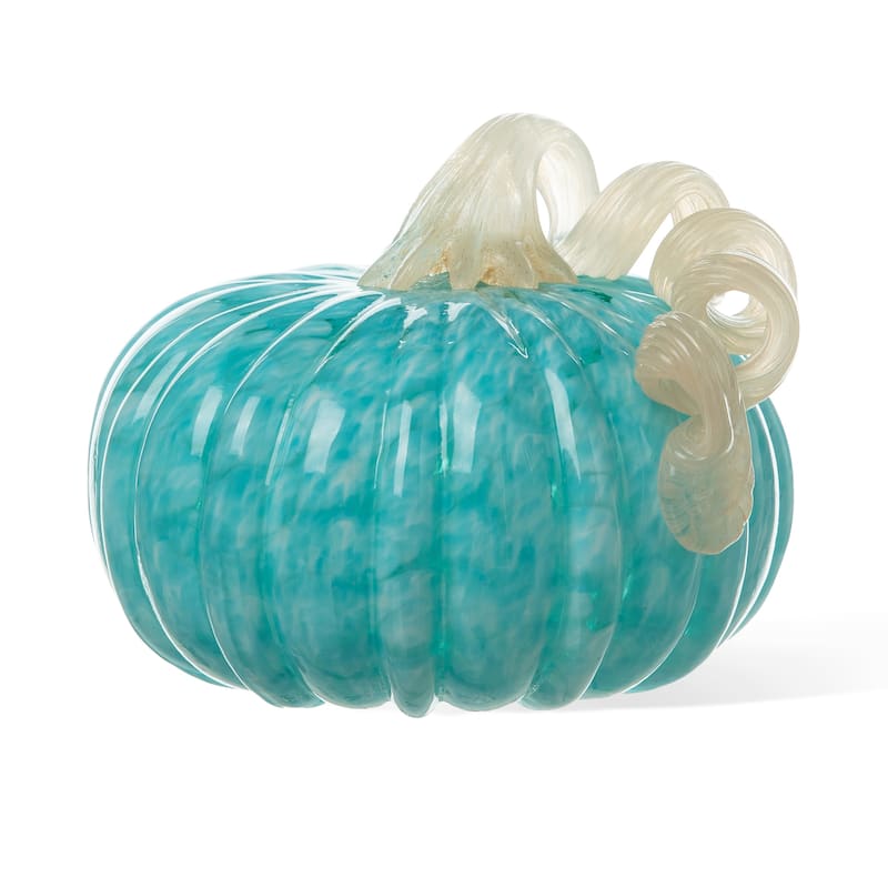 Glitzhome Fall Harvest Amber Dots Blue Round Glass Pumpkin Thanksgiving Home Accent