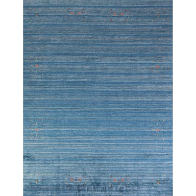 Hand Knotted Oriental 100% Wool Carpet Tribal Tribal Navy Blue & Blues Gabbeh Area Rug - 9' 10'' X 7' 10''