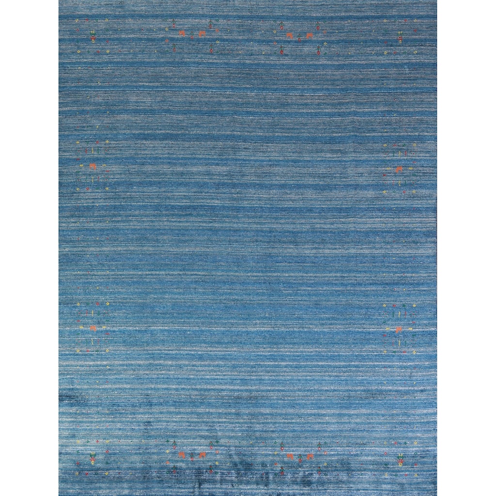 Hand Knotted Oriental 100% Wool Carpet Tribal Tribal Navy Blue & Blues Gabbeh Area Rug - 9' 10'' X 7' 10''