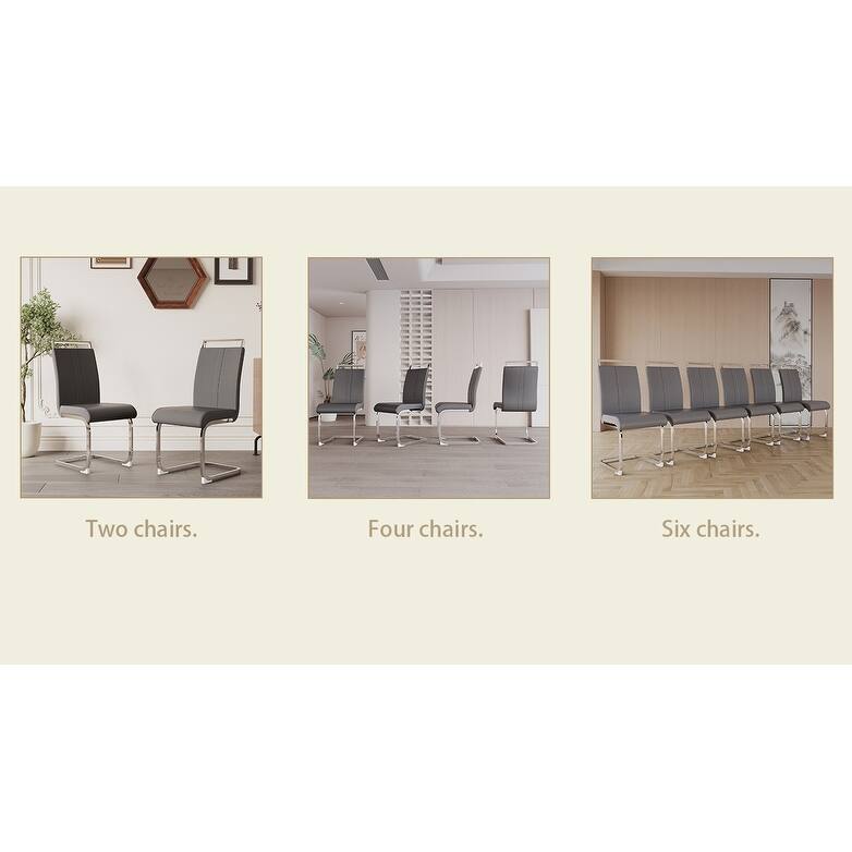 Modern Dining Chairs,PU Faux Leather High Back Upholstered Side Chair with Silver Metal Legs