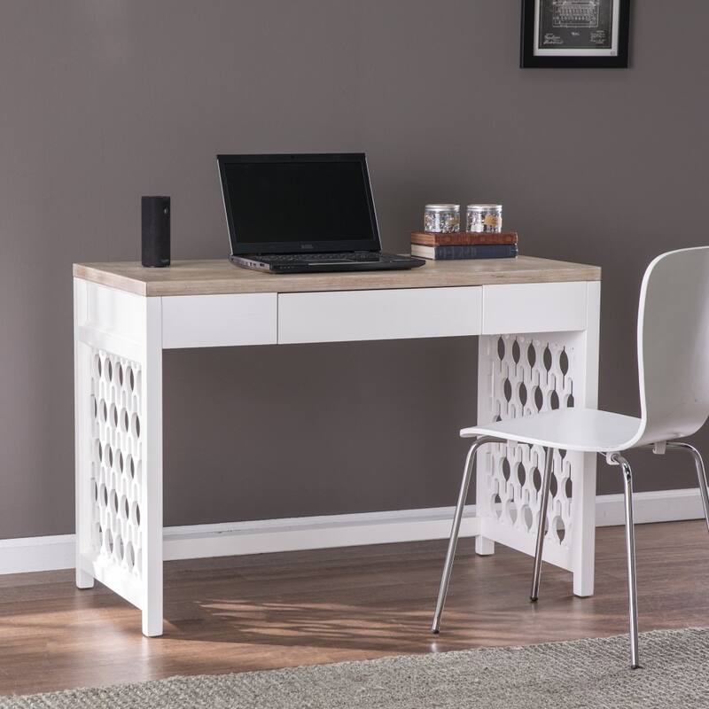 43" Natural and White Writing Desk with Drawer