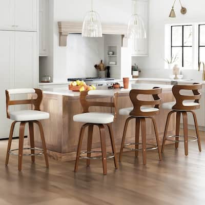 26"H Modern Walnut Swivel Counter Height Stool, Bar Stools with Back Set of 4 - 26" H