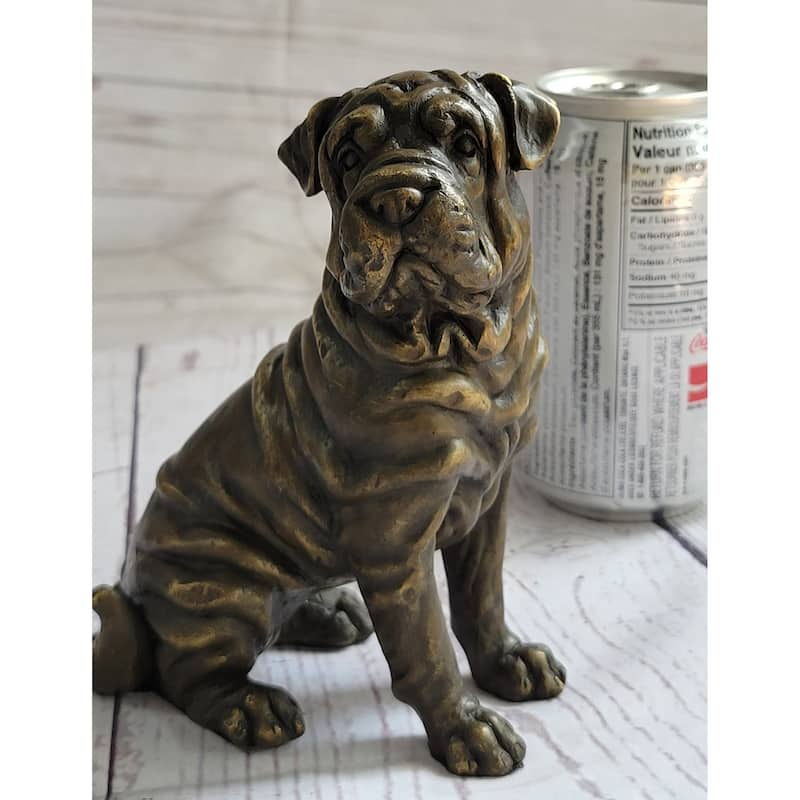 Shar Pei Wrinkly Puppy Imitative Dog Bronze Metal Figure Figurine Sculpture Signed Art 6.5 Inches X 6 Inches