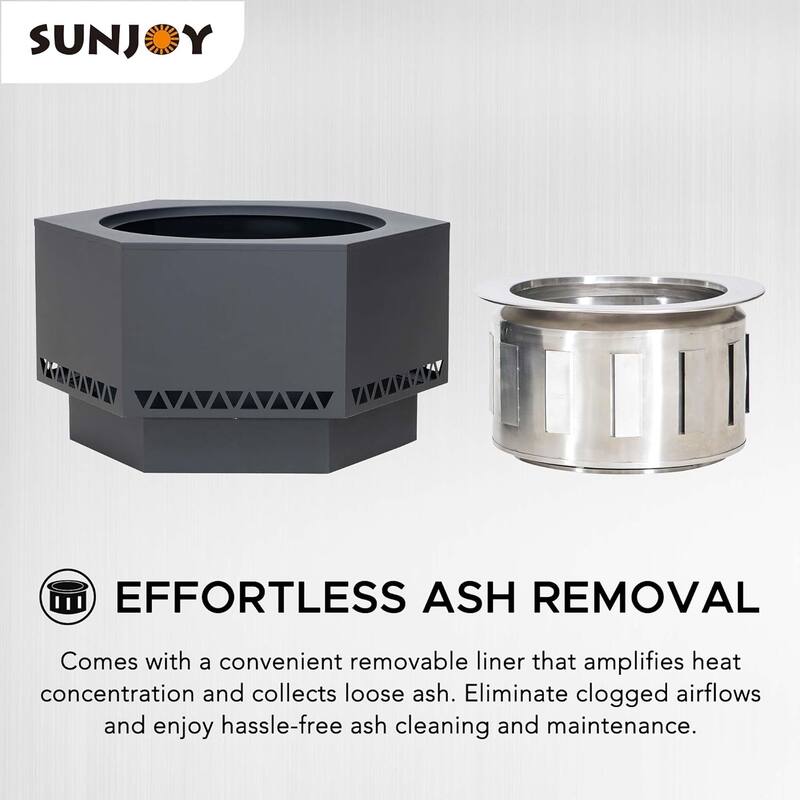 Sunjoy Smokeless Fire Pit, 28 In. Hexagonal Outdoor Fire Pit with PVC Cover and Fire Poker - 28in.