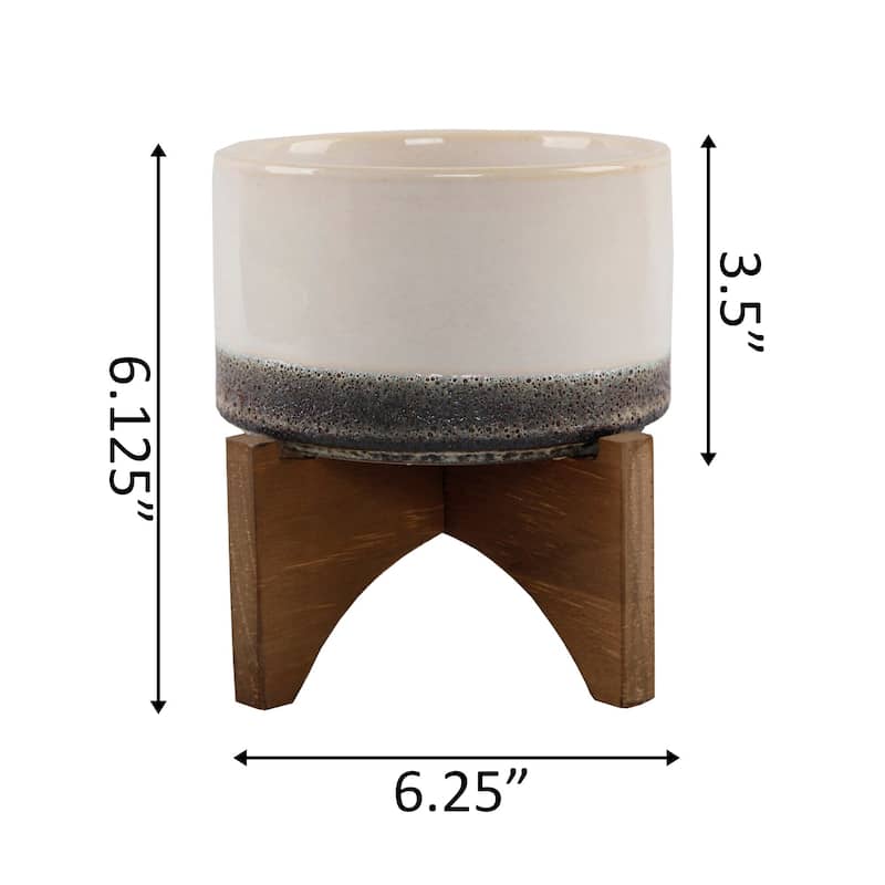 Mid-Century 6.25" Lava Pot on Woodstand