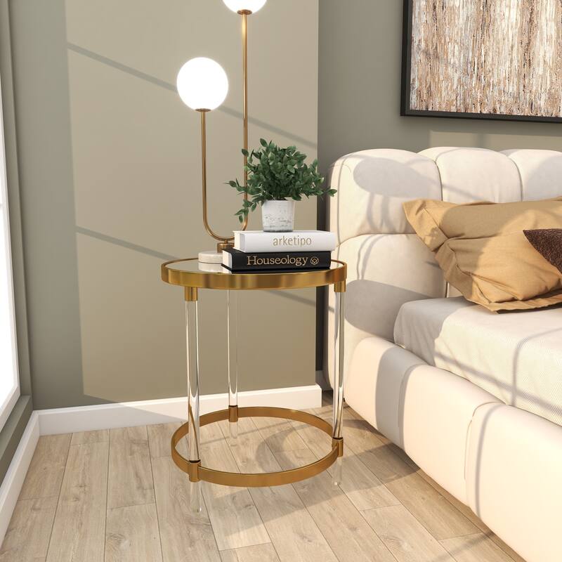 Minimalist Acrylic Plastic Accent Table with Mirrored Glass Top - Gold or Silver