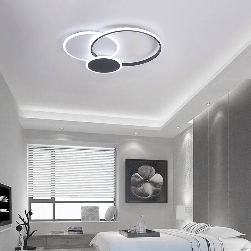 30.7" Unique Circle Black and White LED Flush Mount Ceiling Lamp Fixture