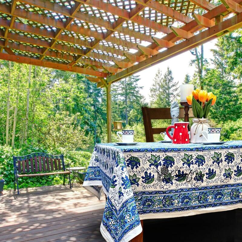 Bursting Floral Block Print Cotton Tablecloth Collection