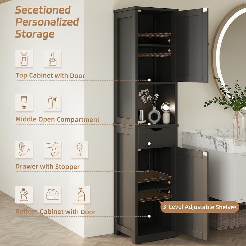 Bathroom Storage Cabinet – Multifunctional Waterproof Organizer with Adjustable Shelves - N/A