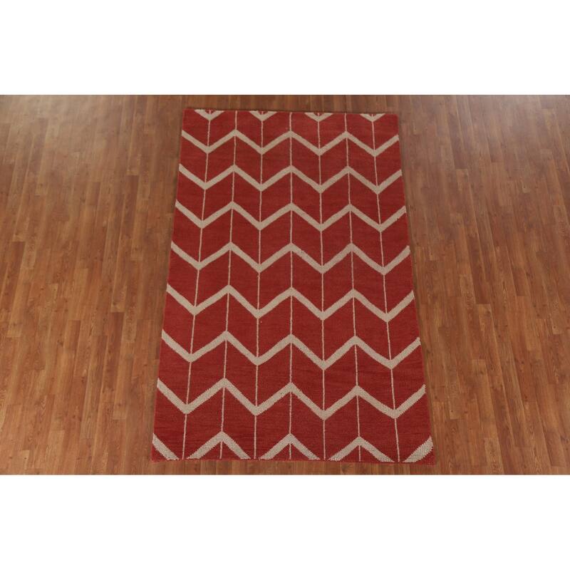 Hand Knotted Oriental 100% Wool Carpet Modern All-Over Red Gabbeh Area Rug - 7' 11'' X 4' 11''