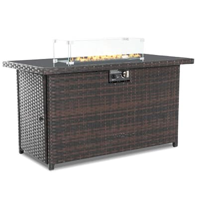 Patio Watcher 43 inch Wicker Propane 50,000 BTU Outdoor Gas Fire Pit Table with Tempered Glass Tabletop