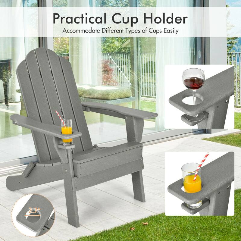 Gymax 4PCS Patio Folding Adirondack Chair Weather Resistant Cup Holder
