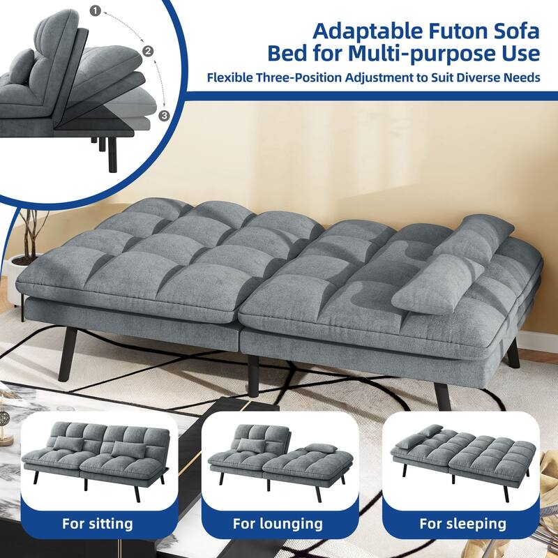 Moasis 70.8" Futon Sofa Bed Convertible Upholstered Couch Sleeper with Reclining Sleeper Split Tufted Back