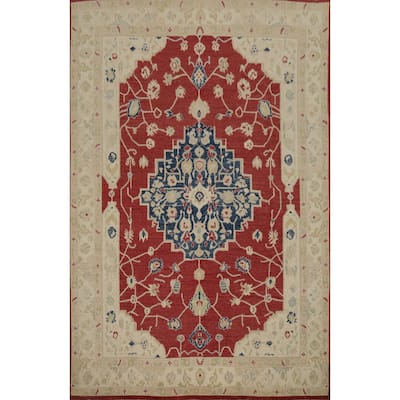 Hand Knotted Oriental 100% Wool Carpet Transitional Medallion Red Oushak Area Rug - 11' 10'' X 8' 11''