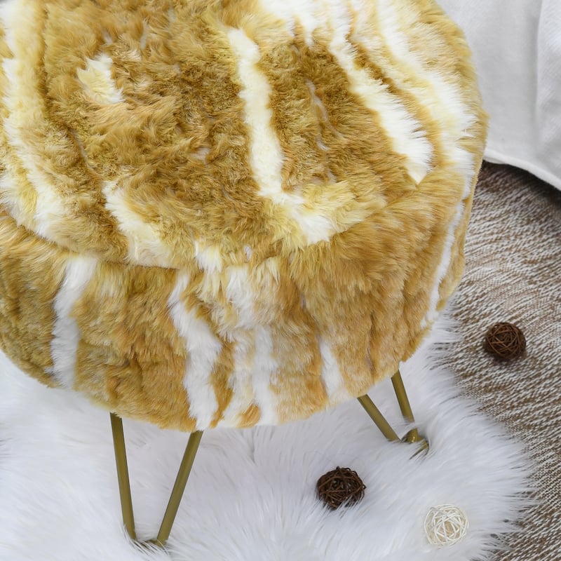 Home Soft Fauxfur Ottoman Round Fuzzy Entryway Bench 18"x18"x18"
